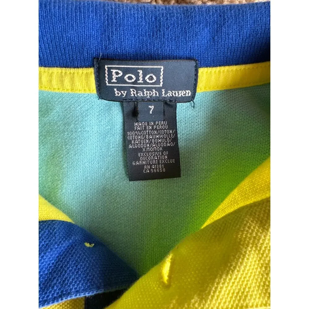 Polo by Ralph Lauren Bright Colorblock Big Pony Blue Logo #3 Sleeve Kids 7 Polo